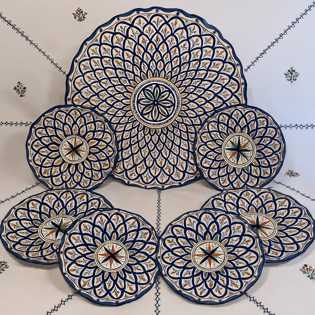 Salhi Hand-Painted Moroccan Ceramic Plate Set (6 Pieces)